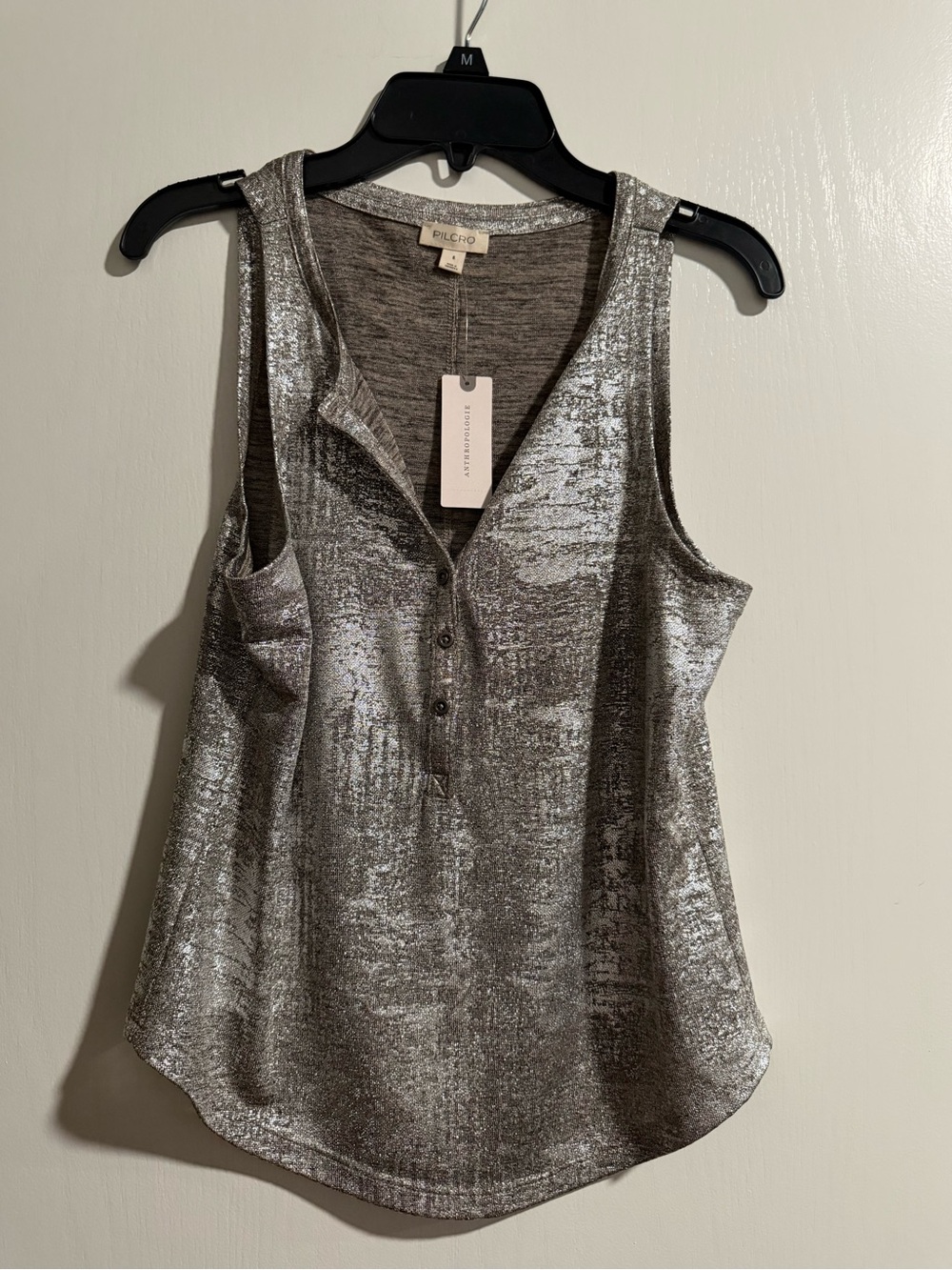 Pilcro Metallic Silver Henley Tank